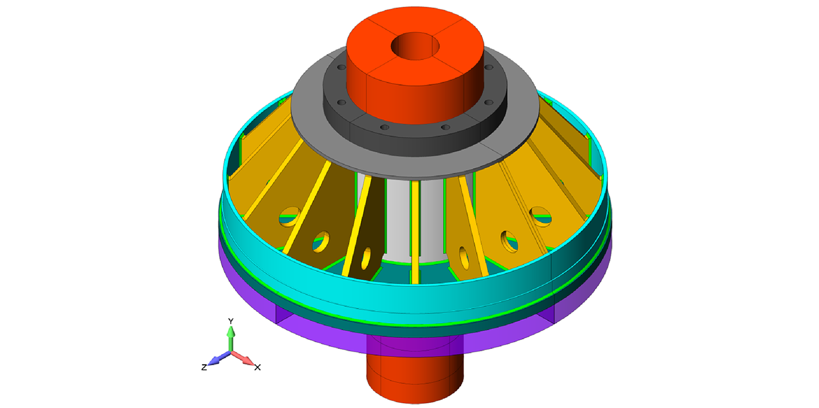 FE model Hydroelectric Turbine Thrust Collar - FEA Thermal-Stress Fatigue Analysis - FEA Consulting Engineers