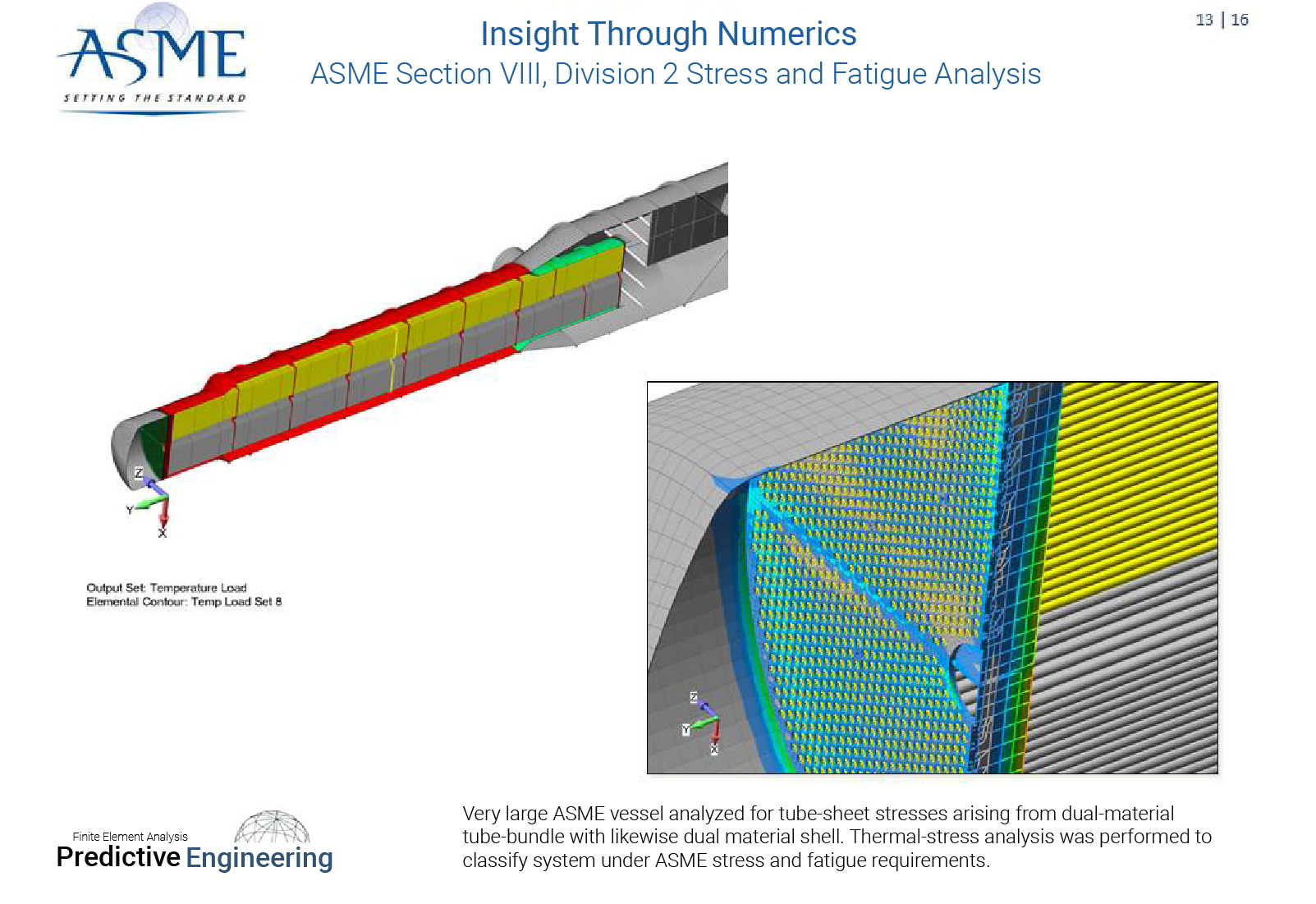 Thermal-stress analysis was performed to classify system under ASME stress and fatigue requirements - Predictive Engineering ASME BPVC Pressure Vessel Consulting Services