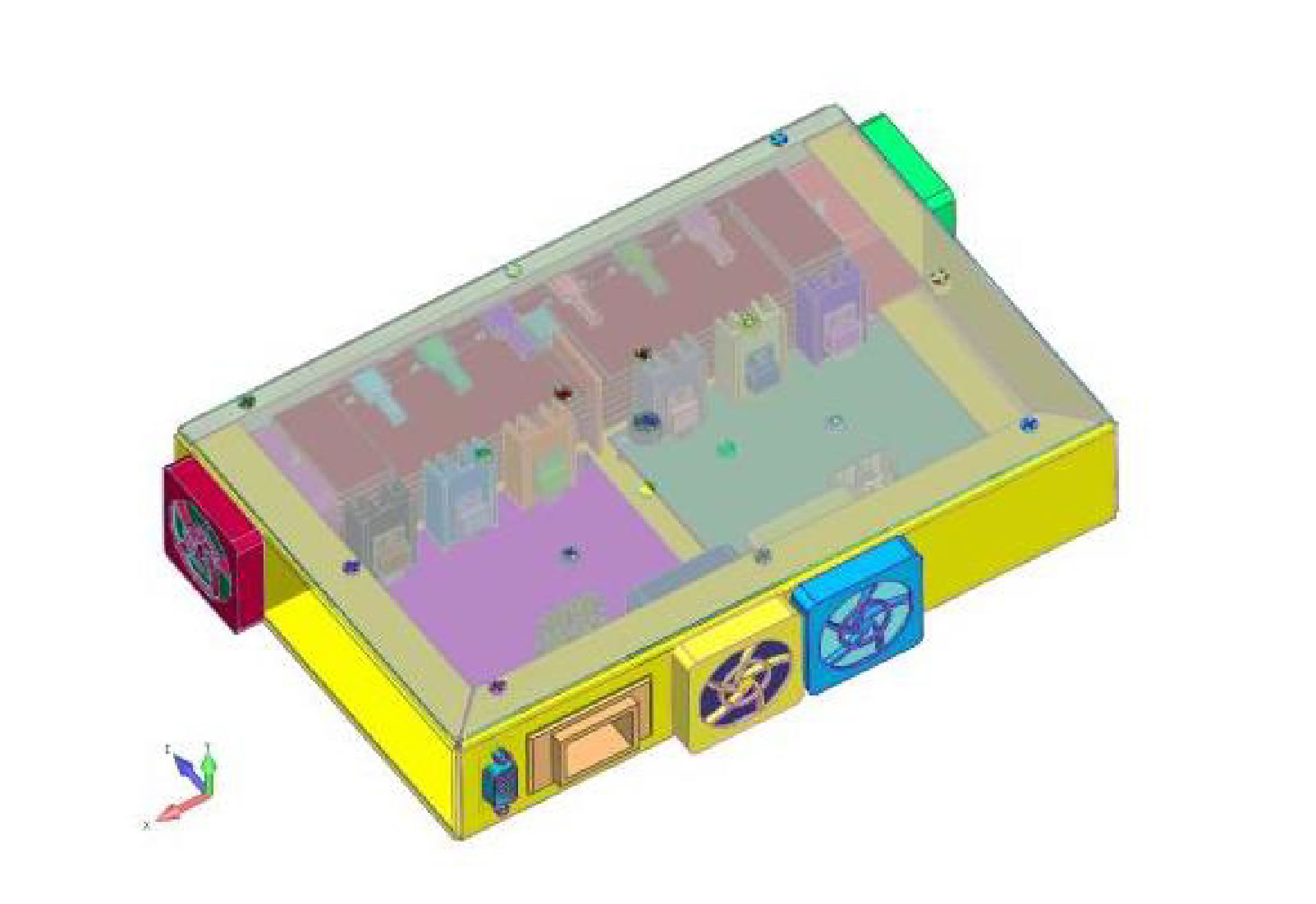 CAD geometry of LED light assembly with high-power FET and cooling fans