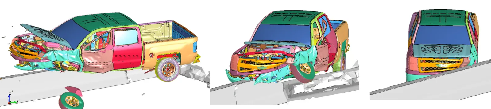 MASH 2016 TL-3 Silverado Crash Simulation into concrete barrier.  Nonlinear FEA services for the transportation crash analysis.