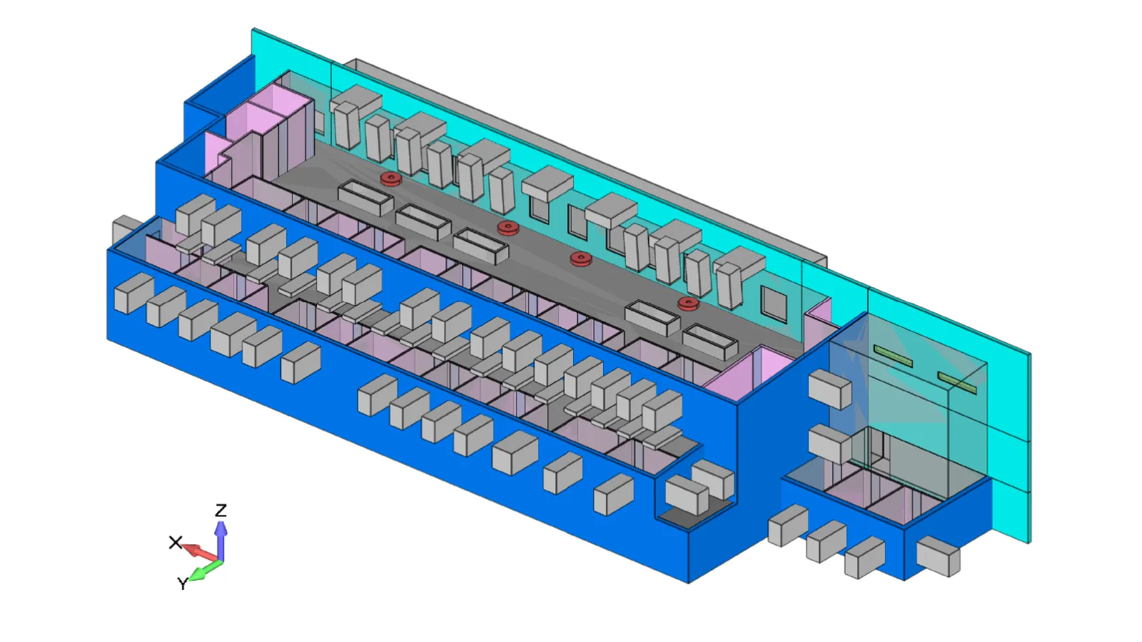 The CFD simulation model with inlets and outlets at windows and vents