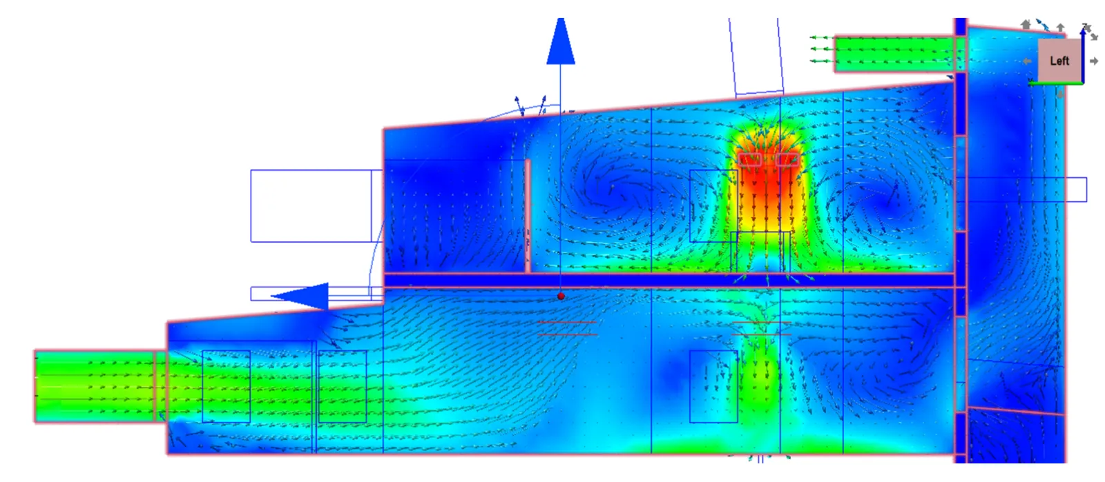 Air flow velocity traces were made throughout the building via section-cuts