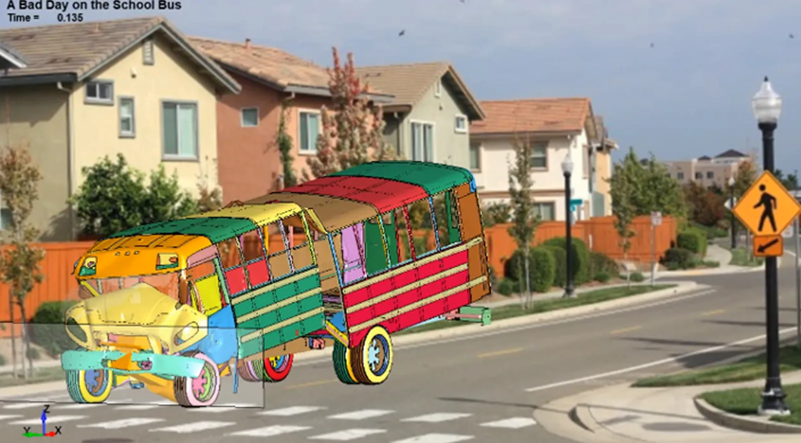 School Bus Crashing into a Barrier. Nonlinear FEA Expert Services in Crash Analysis - Predictive Engineering, Portland, OR
