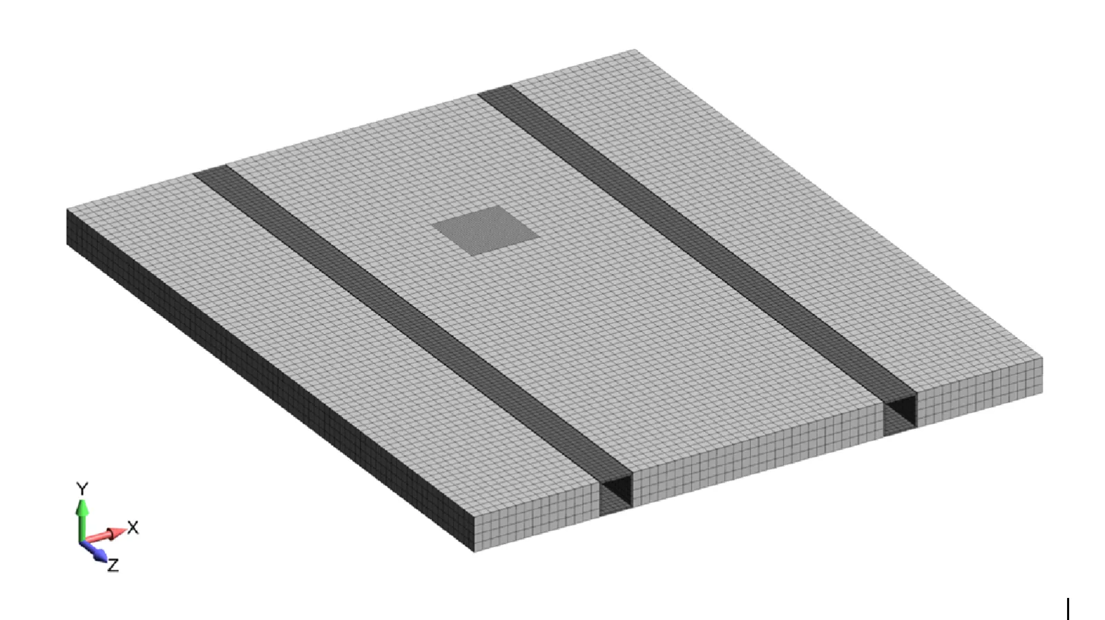 Figure 2:  Finite element model of section of roof structure for LS-DYNA impact model. 