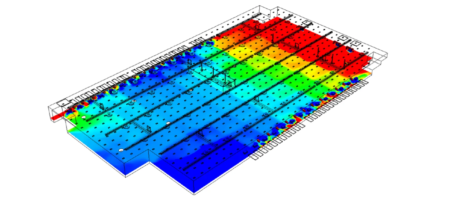 Figure 4: The temperature is contoured throughout the building. 